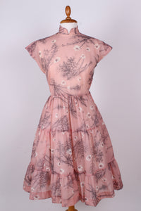 Blomstret rosa sommerkjole, Amerikansk nylon. 1950. S / M