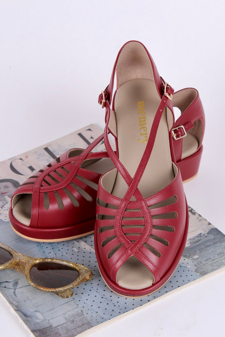 1940'er sandal / wedge - Bordeaux rød - Katharine