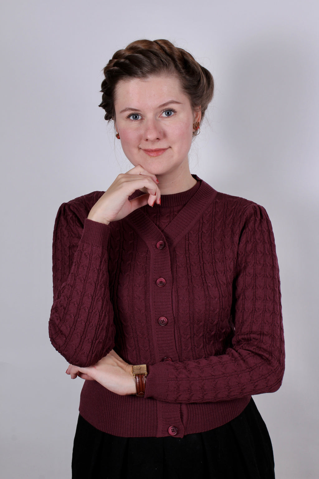 1940'er / 1950'er vintage style cardigan - Plum - Joanne