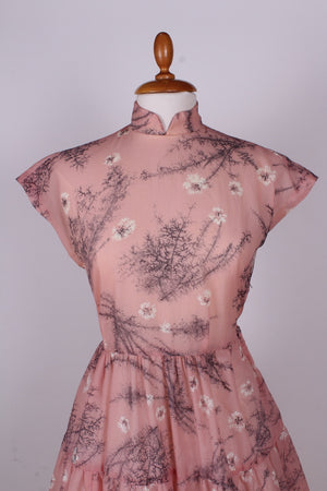 Blomstret rosa sommerkjole, Amerikansk nylon. 1950. S / M