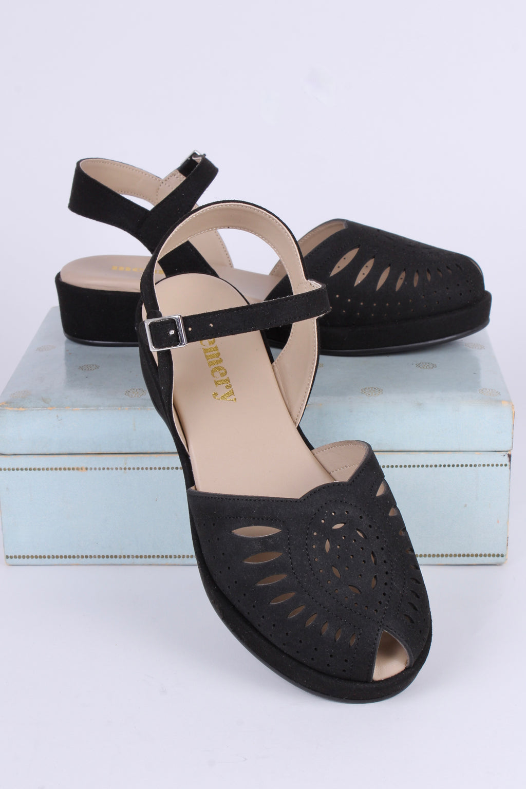 VEGAN - Bløde 1940'er / 1950'er inspirerede sandaler - Sort - Ella